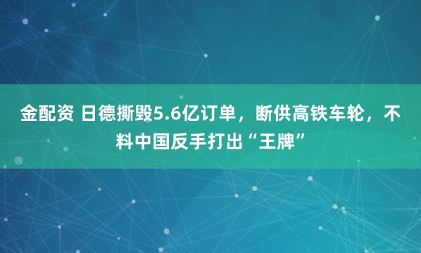 金配资 日德撕毁5.6亿订单，断供高铁车轮，不料中国反手打出“王牌”